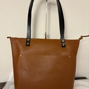 Portland Leather Mondelo Brandy Tote with Black Handles